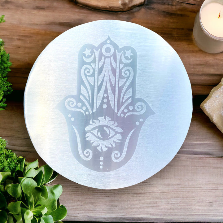 CHARGING PLATE || SELENITE - HAMSA HAND