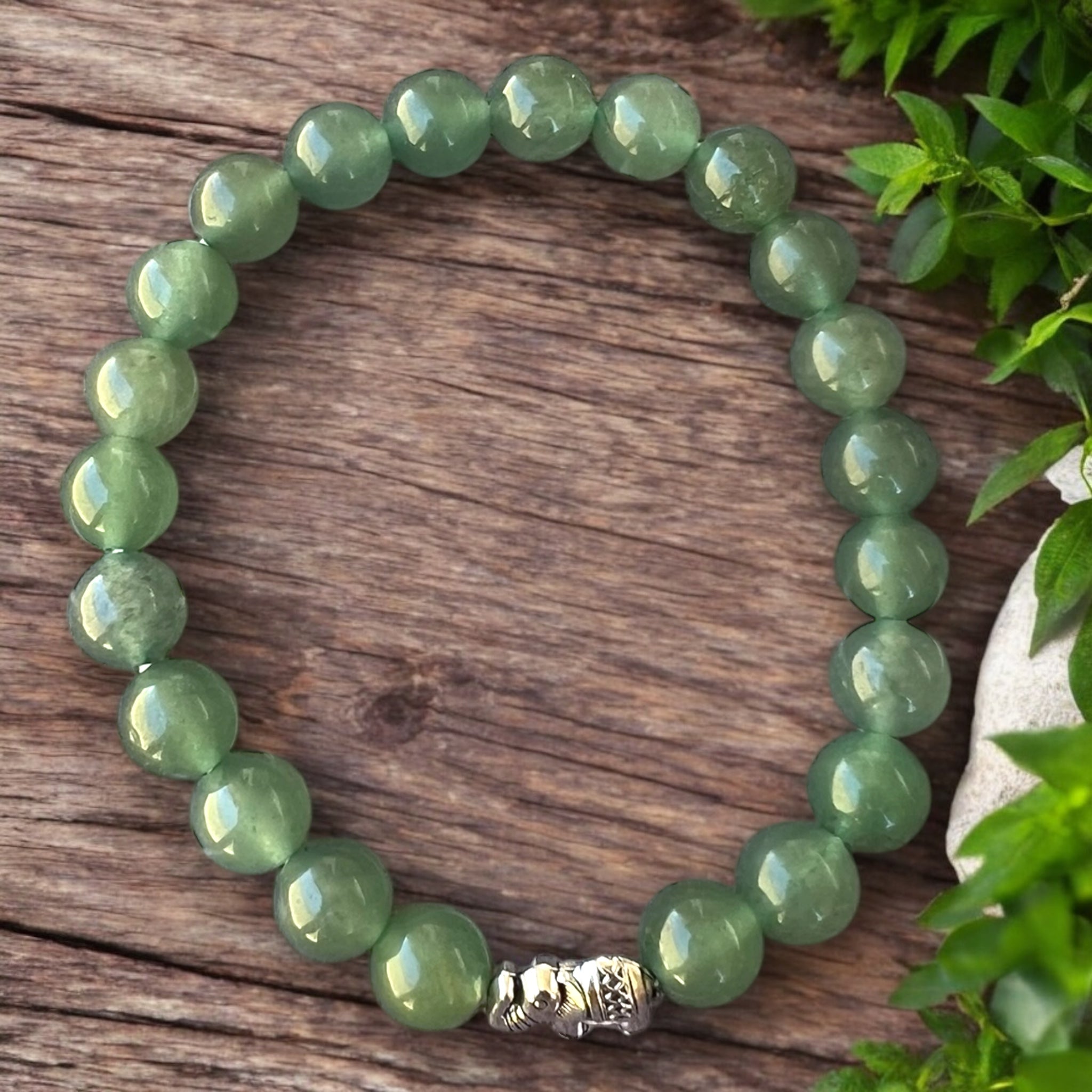 BRACELET || GREEN AVENTURINE - ELEPHANT CHARM