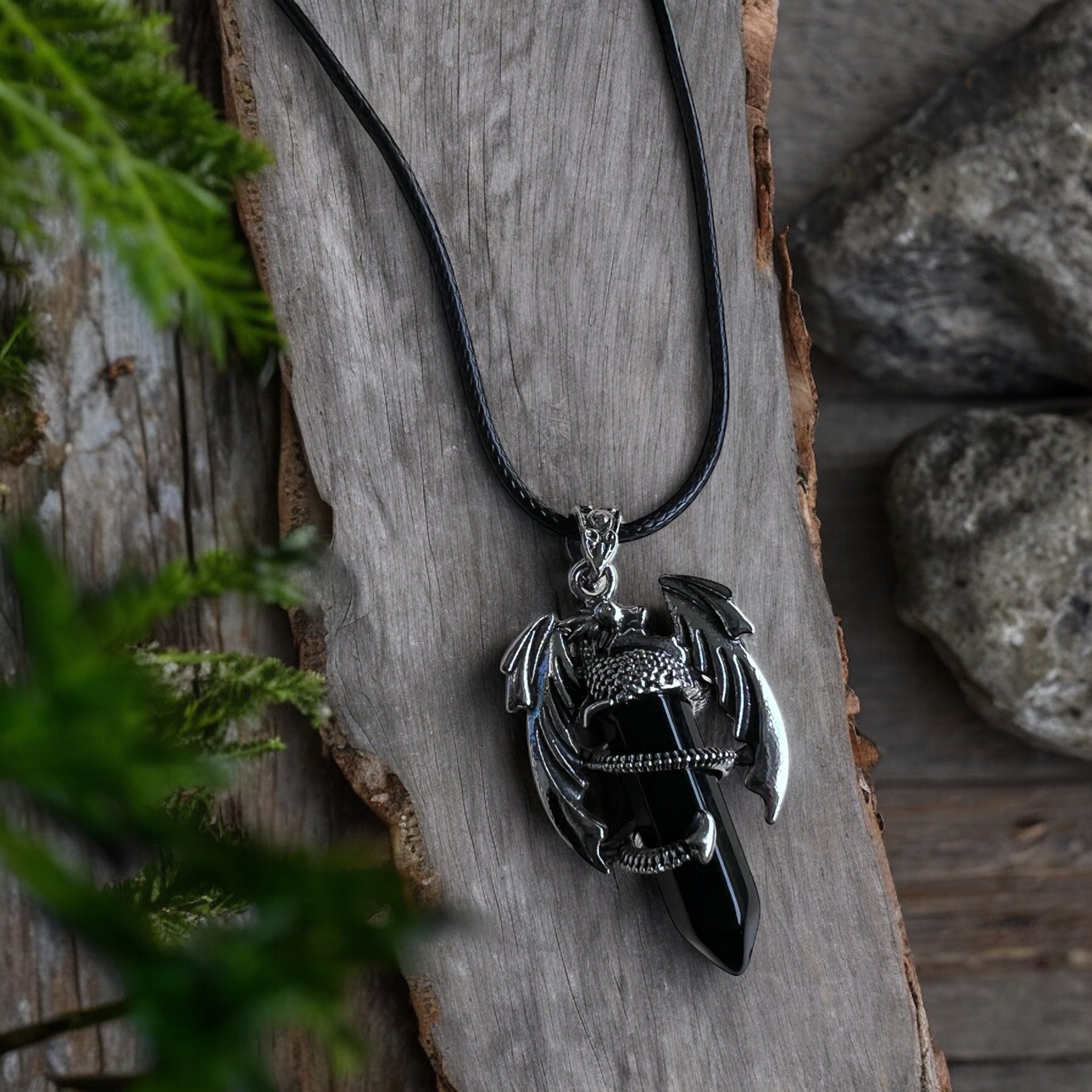 PENDANT || BLACK OBSIDIAN POINT DRAGON NECKLACE