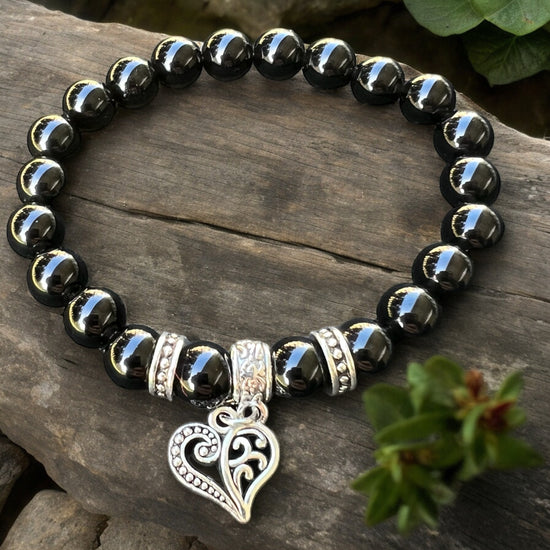 BRACELET || BLACK OBSIDIAN WITH FILIGREE HEART CHARM