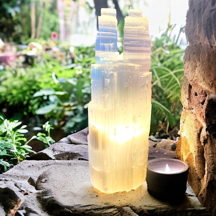 HEALING LAMP || SELENITE TWIN TOWER - 40CM