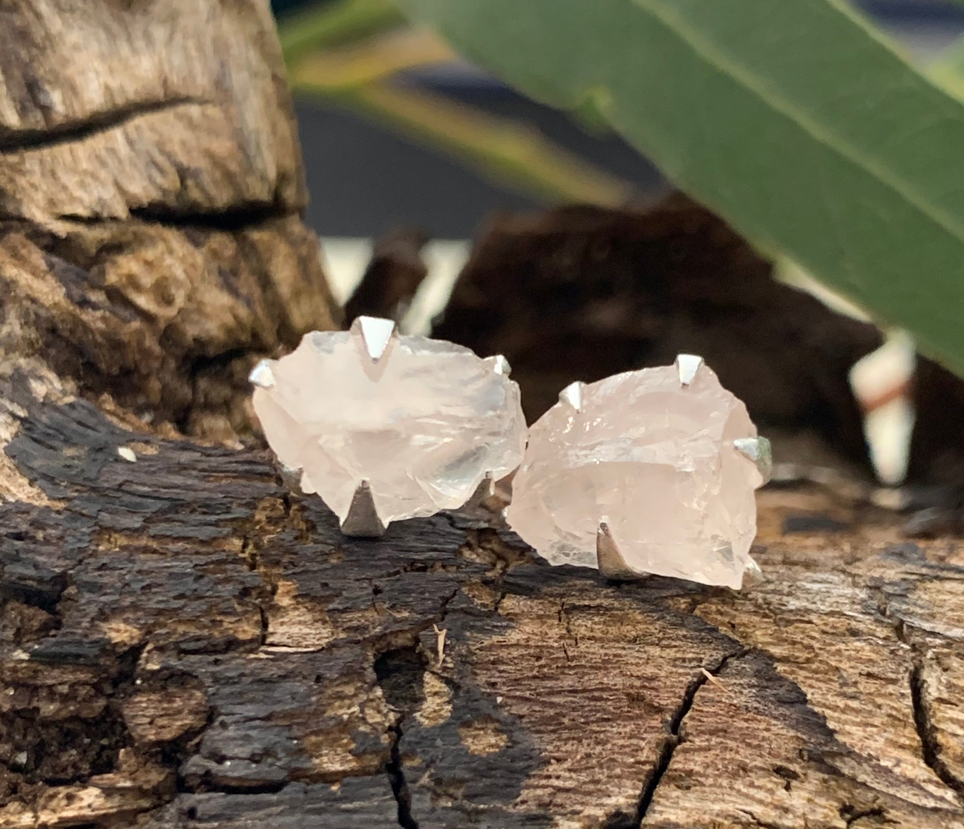 ROSE QUARTZ STUD EARRINGS - 925 STERLING SILVER