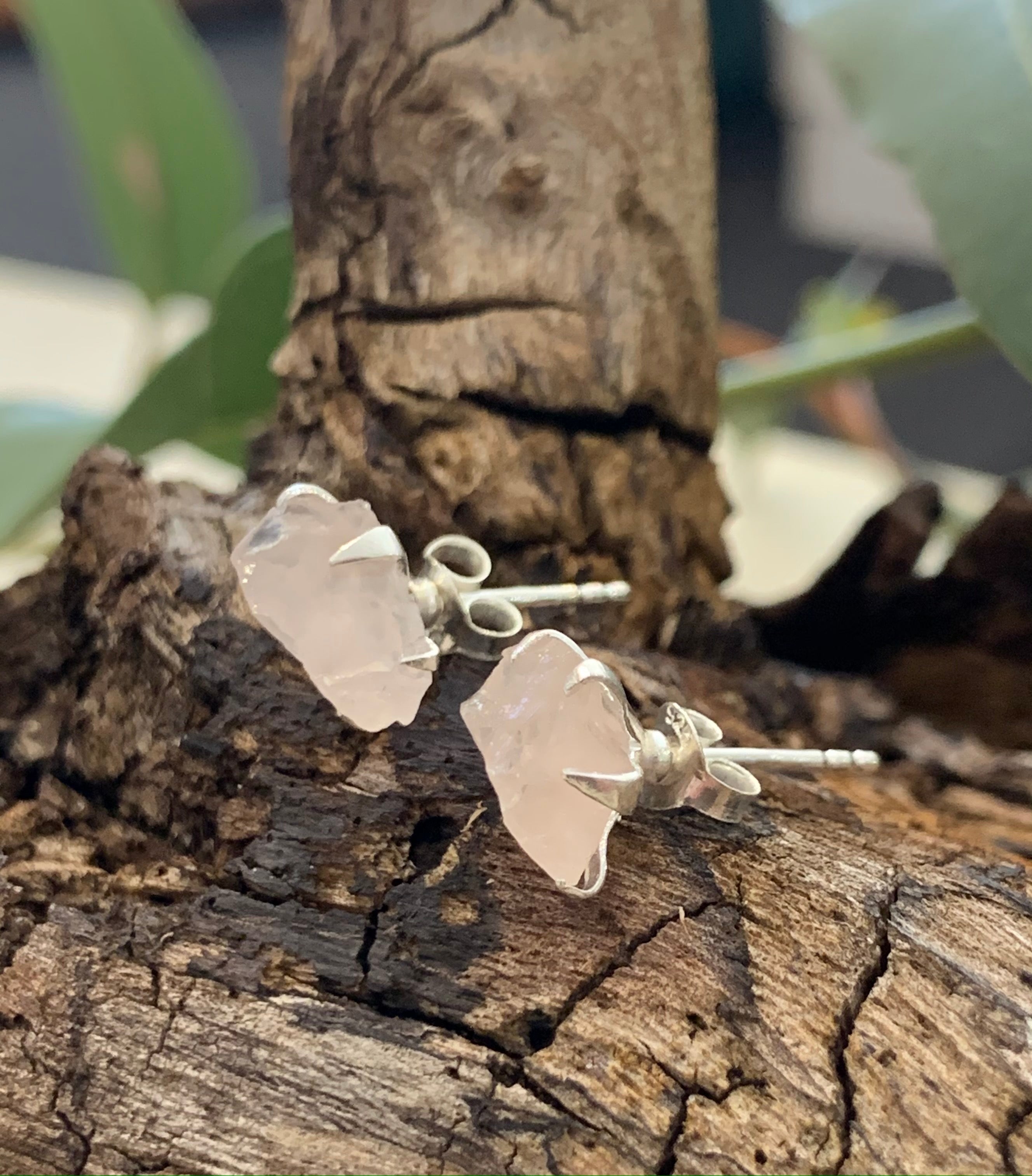 ROSE QUARTZ STUD EARRINGS - 925 STERLING SILVER